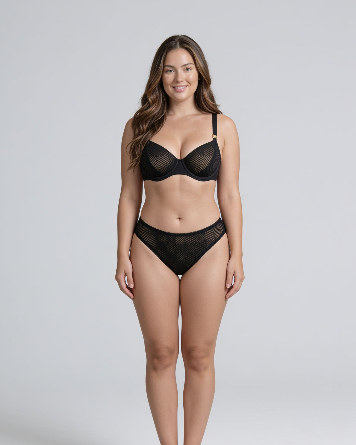 Linsori Deco Noir Lift Balcony Bra - Front view 
