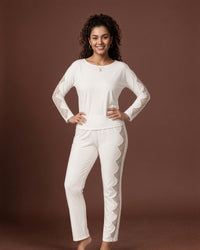 Linsori Ivory Lace Trimmed Pyjama Set -  Styled view
