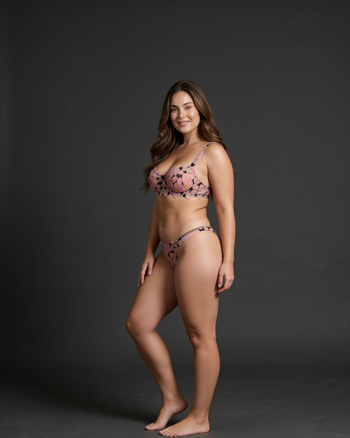Linsori Sunlit Noir Floral Lace Balconette Bra - Lifestyle view