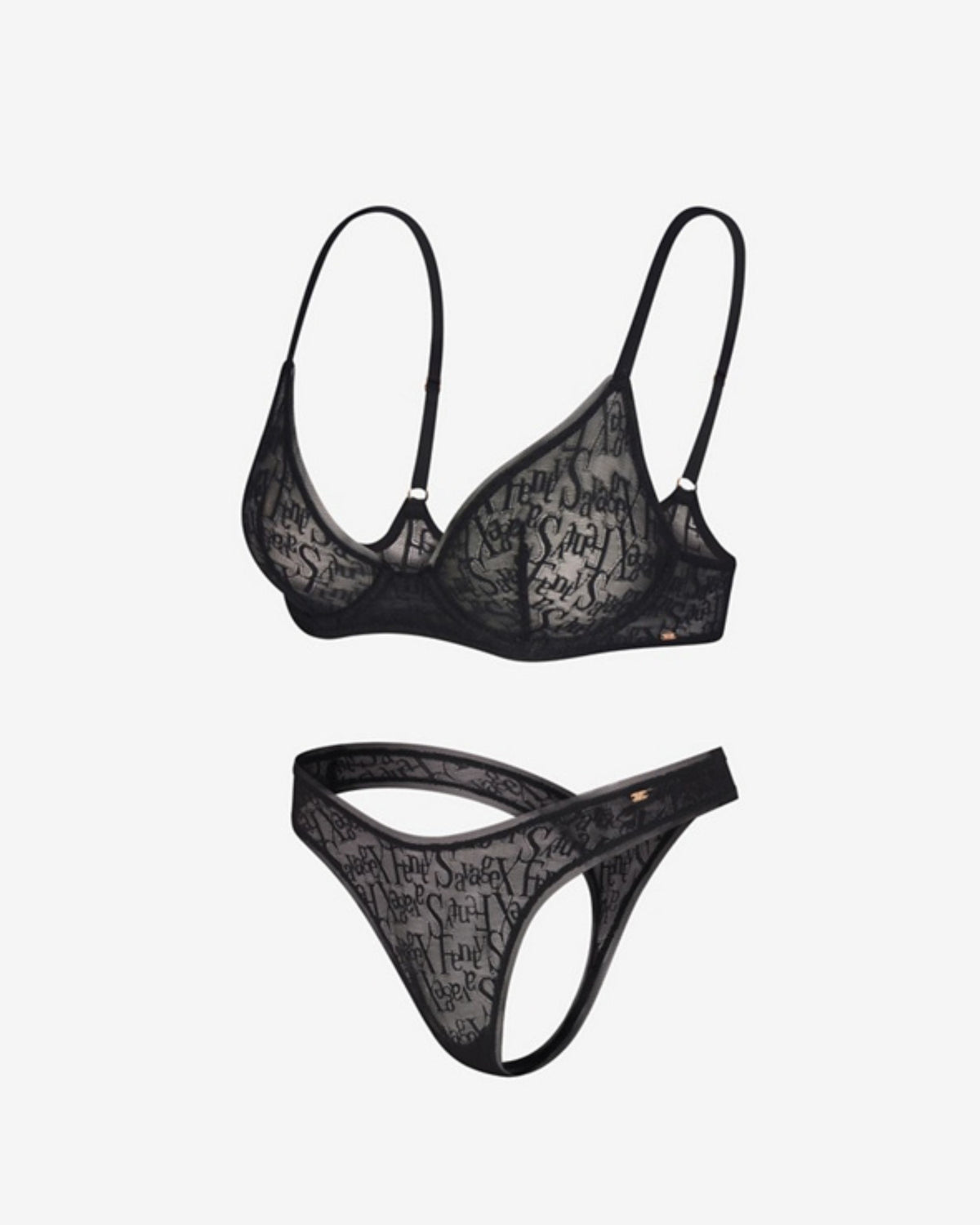 Linsori Noir Ribbon-Band Thong & Panty Duo - White background view