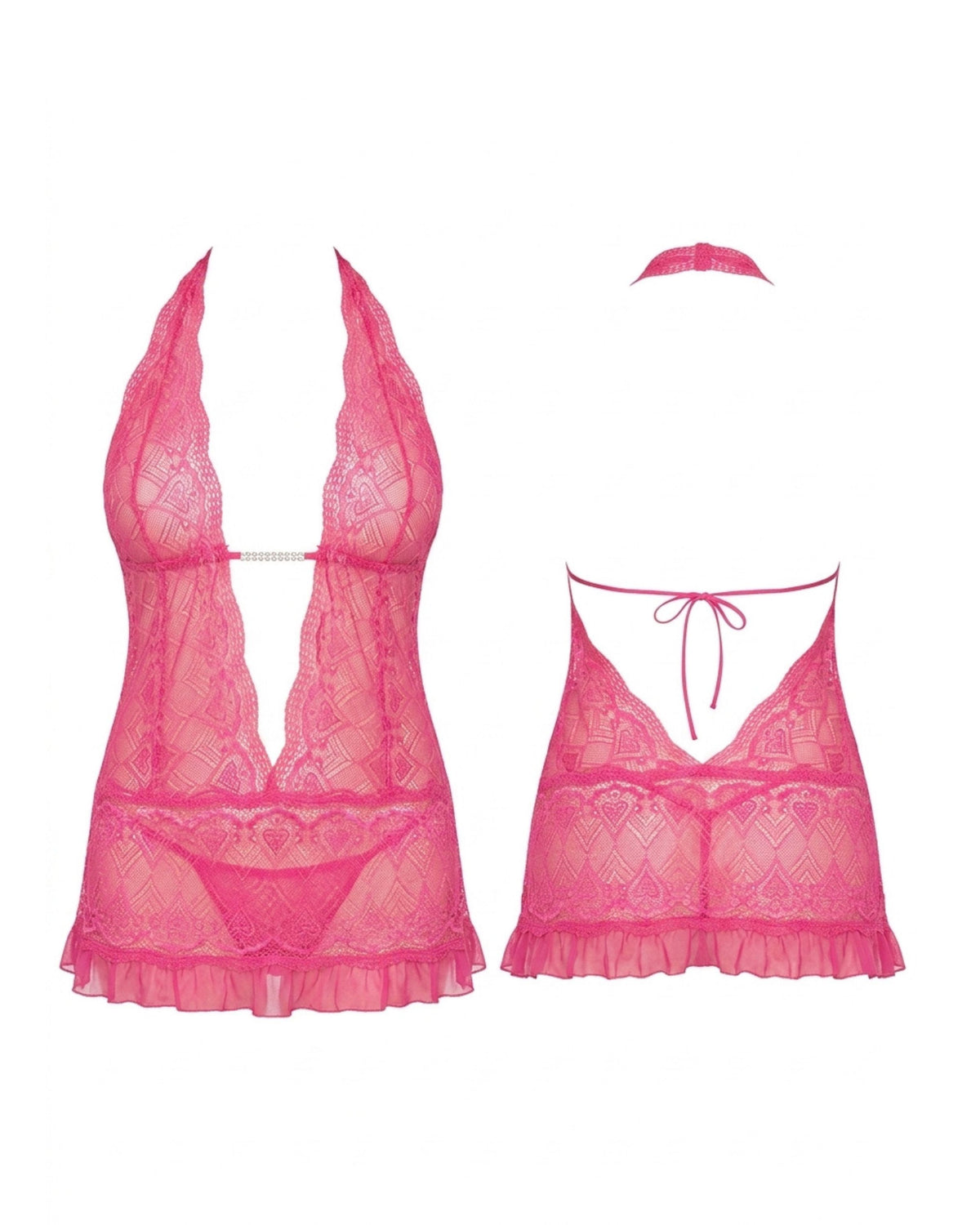 Linsori Hot Pink Rhinestone Babydoll - White background view