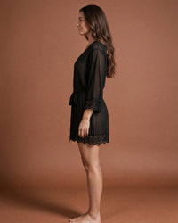 Linsori Midnight Chiffon Robe with Lace -  Left view
