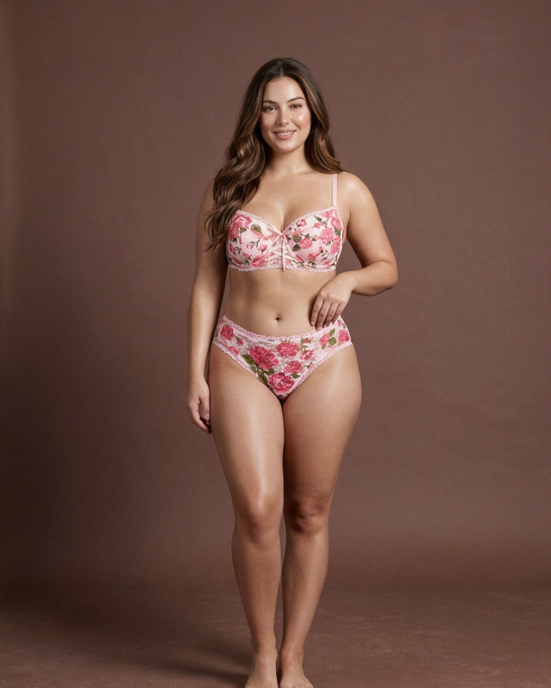 Linsori Scarlet Rose-Print Lace Balconette Bra - Front view 