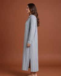 Linsori Pearl Navy Stripe Cotton Maxi Sleep Shirt -  Left view