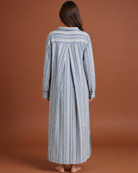 Linsori Pearl Navy Stripe Cotton Maxi Sleep Shirt -  back view