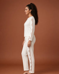 Linsori Ivory Lace Trimmed Pyjama Set -  Left view
