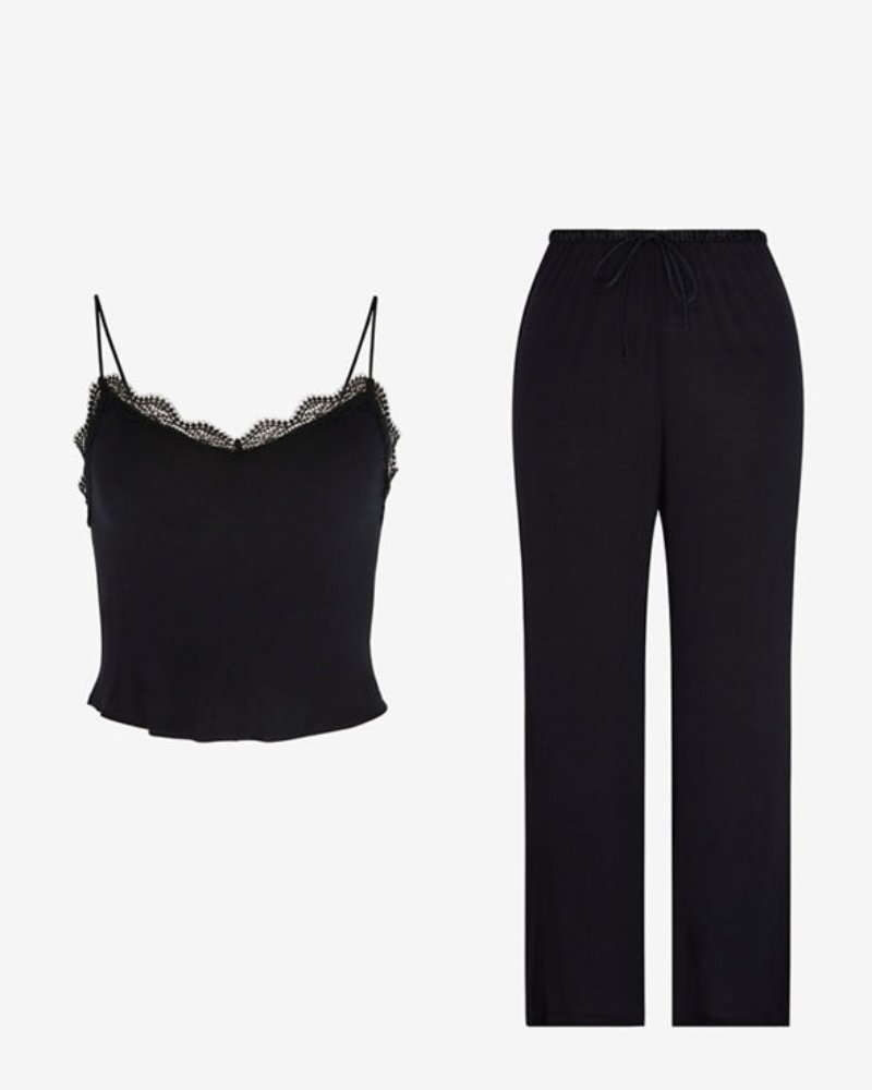 Linsori Gossamer Noir Sleep Cami & Pant Set - White background view
