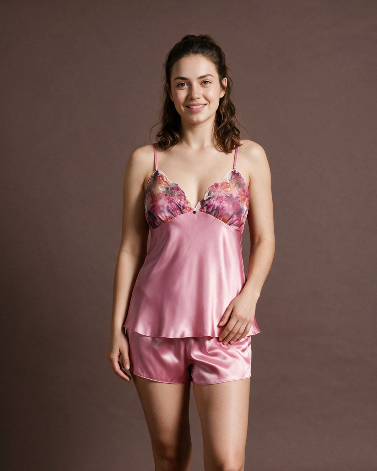 Linsori Dusty Rose Satin Embroidered Set - Front view 