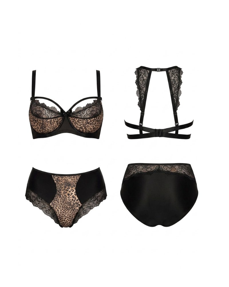 Linsoi Noir Leopard Soft Cup Bra Plus Size - White background view