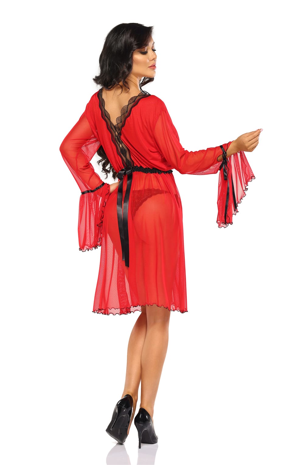Linsori Valentina Sheer Lace Peignoir - side view