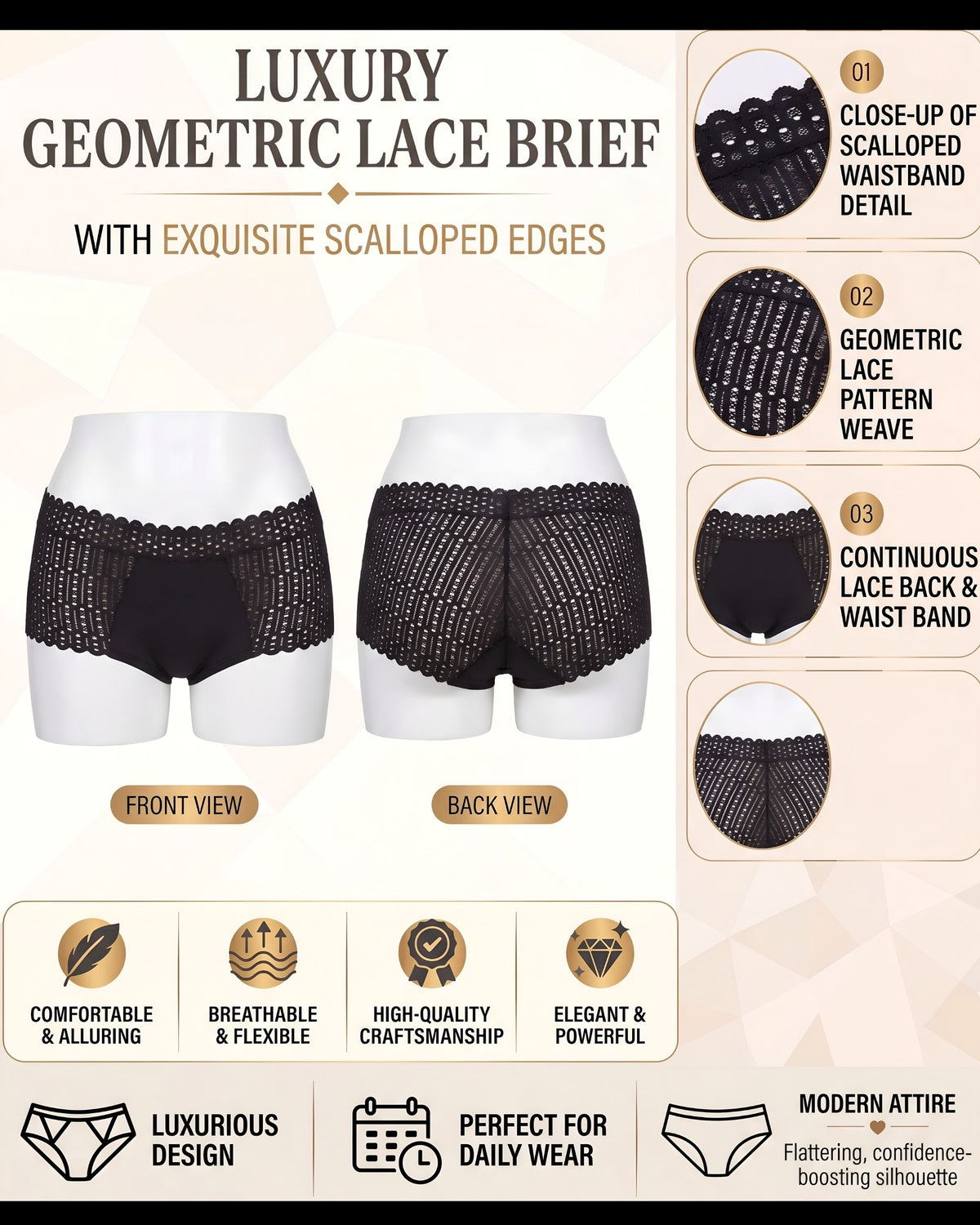 Linsori Noir Artisan Pattern Briefs -  Product detail view