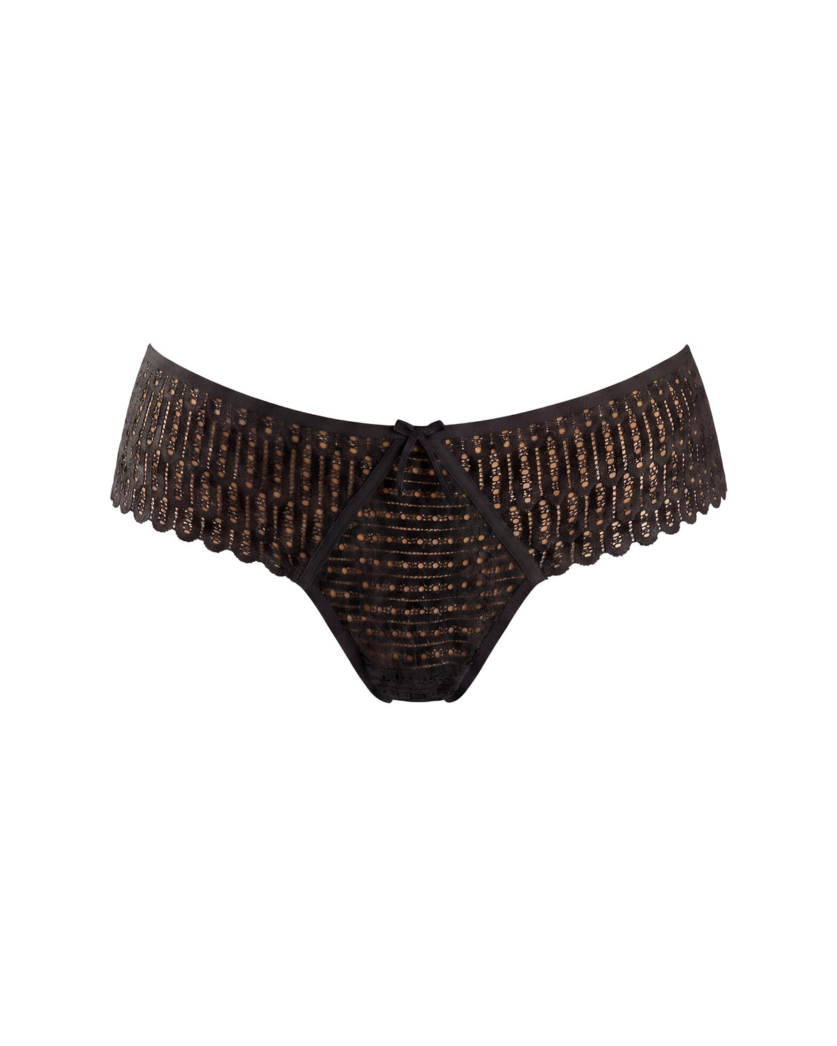 Linsori Noir Lace Thong with Bow Piece - White background view