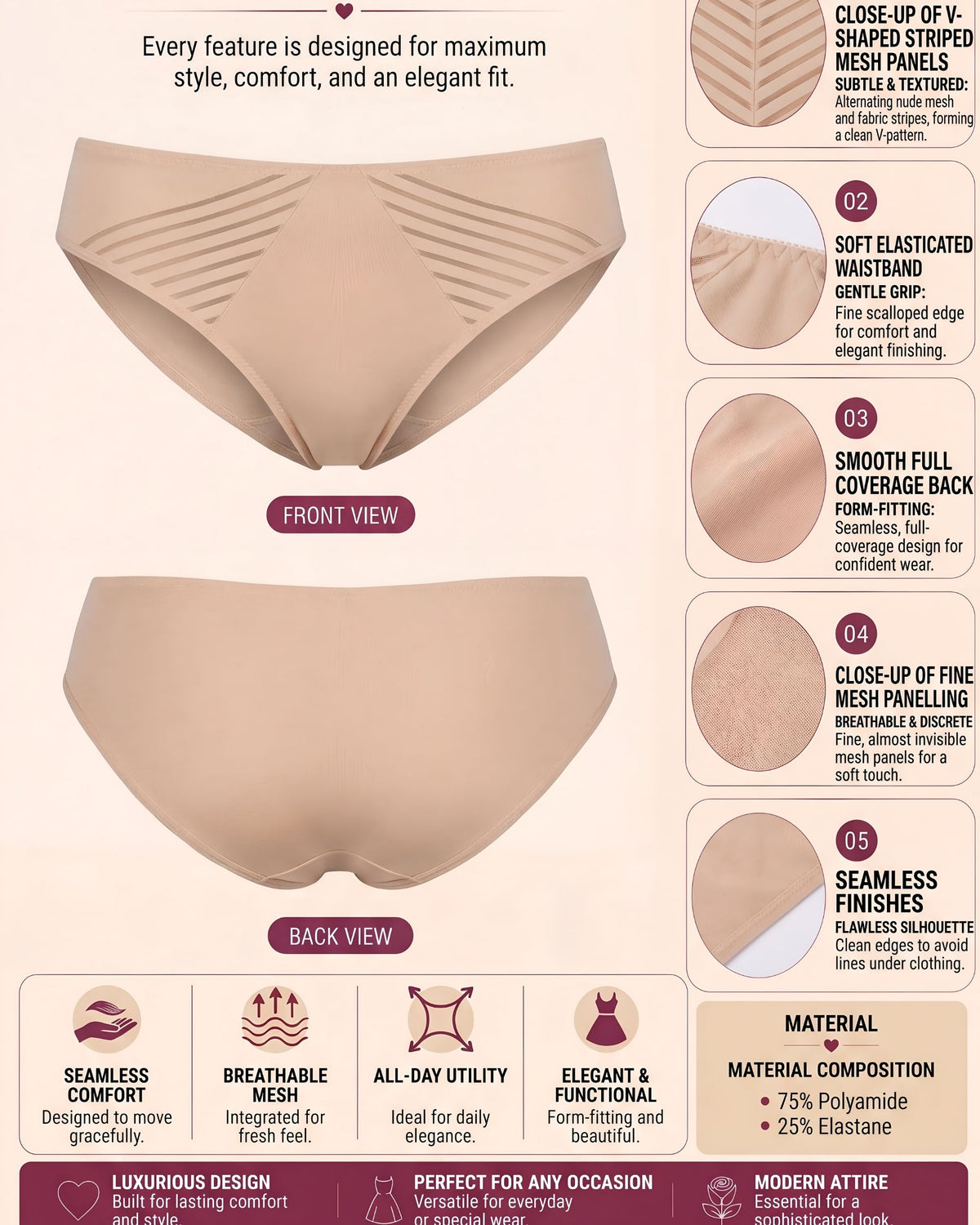linsori - Bare Stripe Cotton Brief - product detail