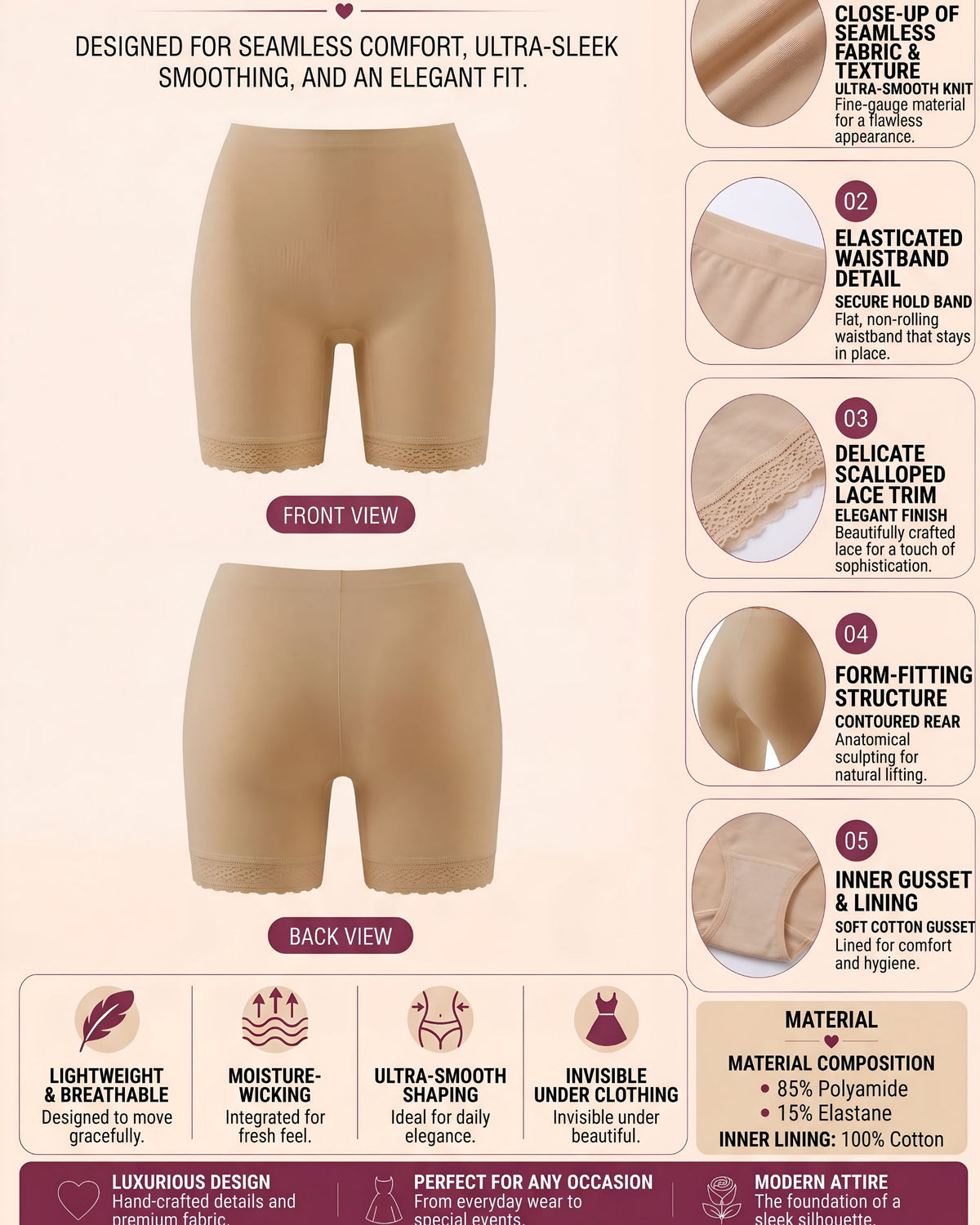 linsori - Bare Lace Shaping Shorts - product detail