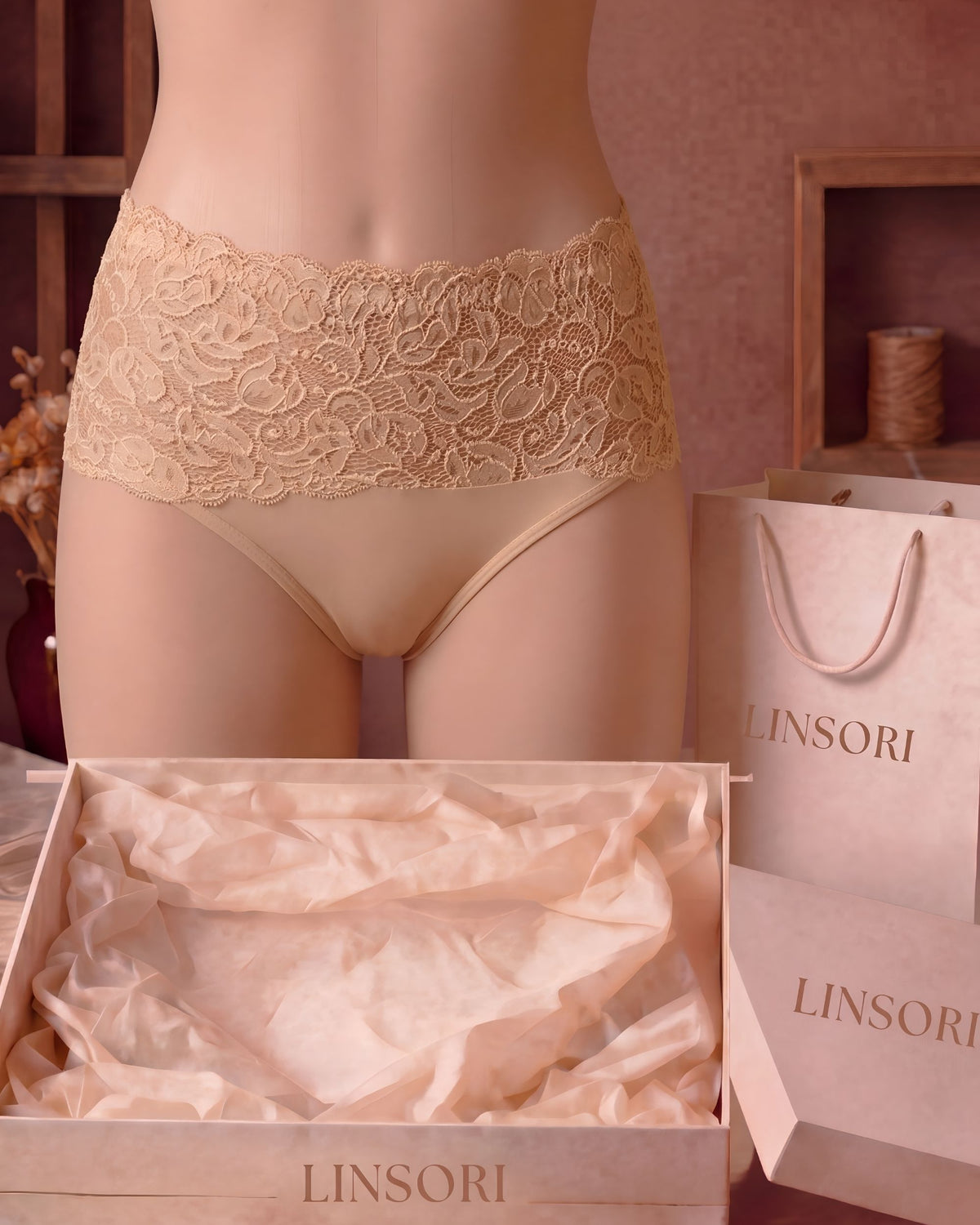 Linsori Bare Floral Lace Briefs Piece - Mannequin View