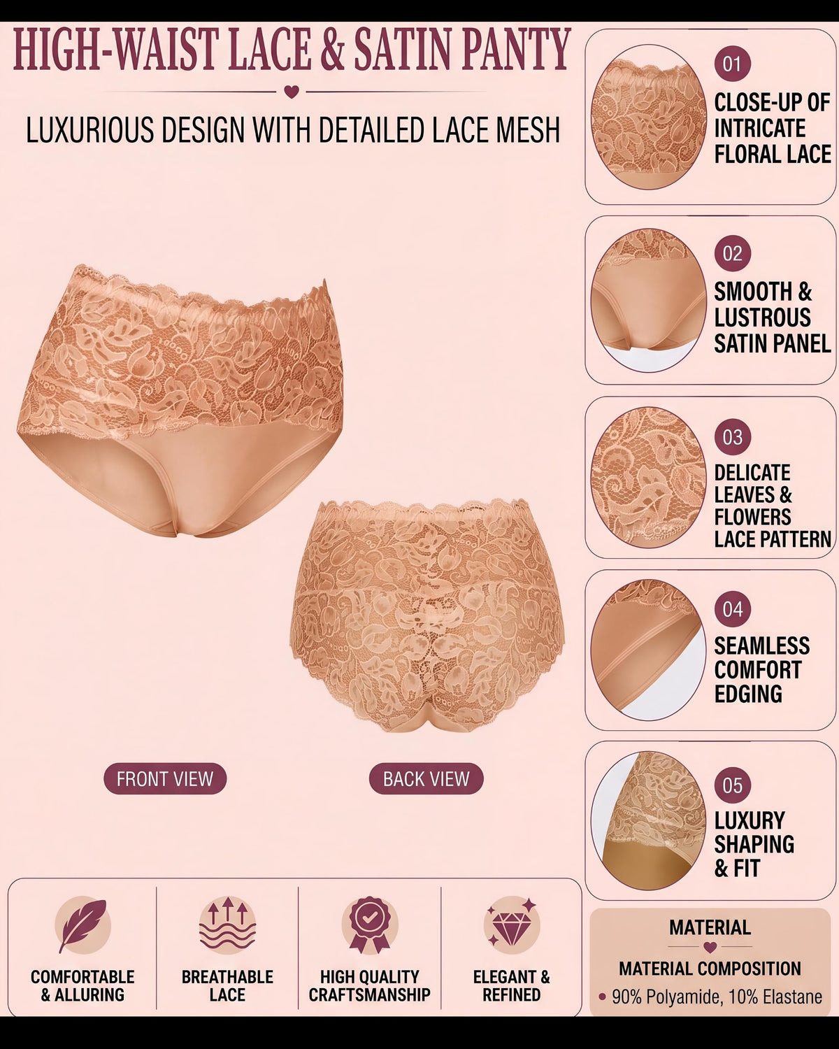 Linsori Bare Floral Lace Briefs Piece -  Product detail view