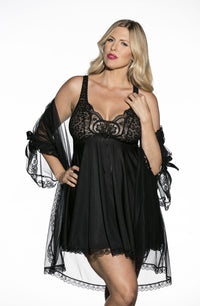 Linsori Midnight Lace Three-Piece Babydoll Set - close-up