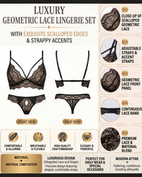 Linsori Noir Floral Lace Bra Delicate Set Plus Size -  Product detail view