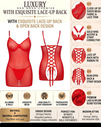 Linsori Crimson Mesh Strappy Lingerie Set — Plus Size -  Product detail view