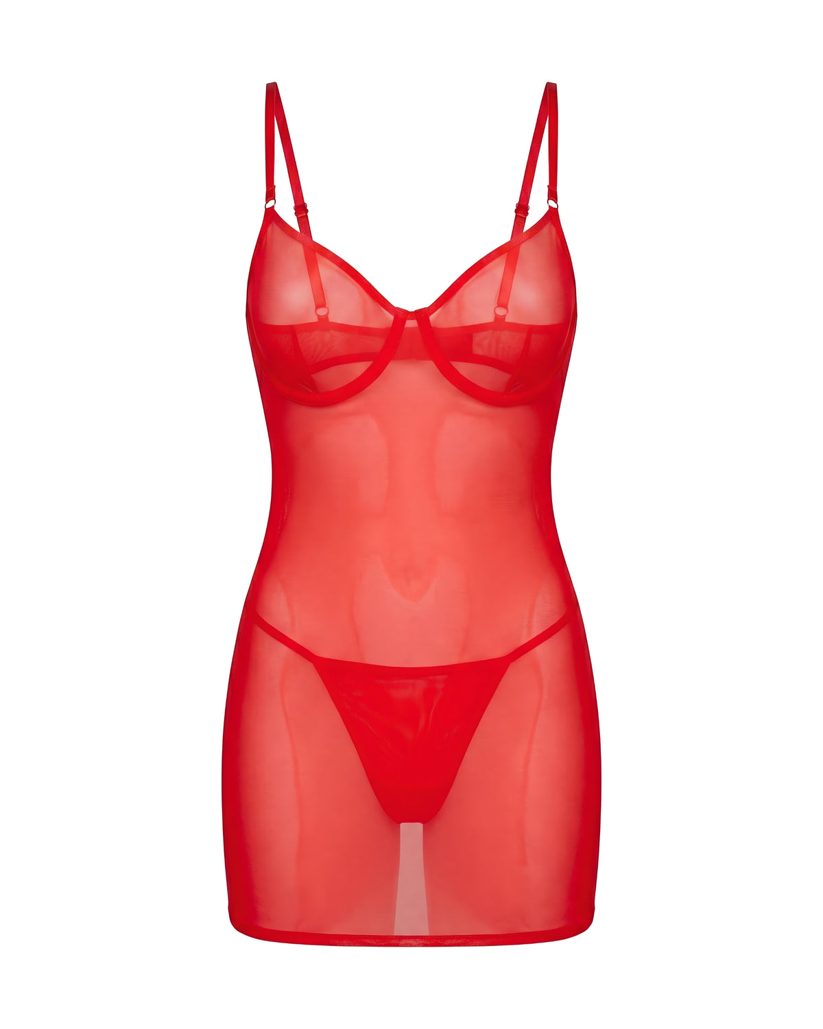 Linsori Crimson Mesh Strappy Lingerie Set — Plus Size - White background view