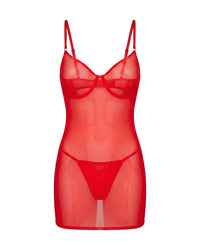Linsori Crimson Mesh Strappy Lingerie Set — Plus Size - White background view