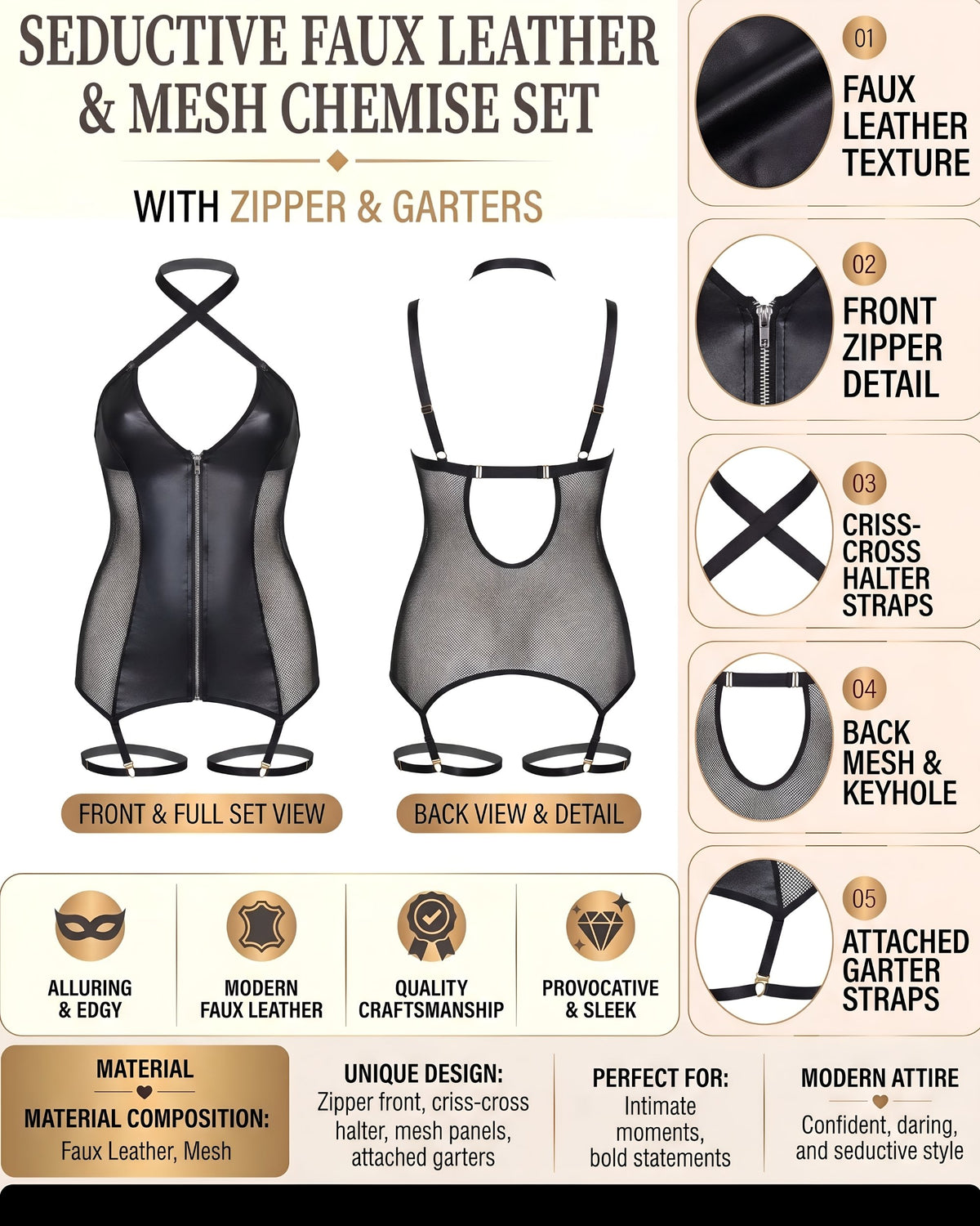 Linsori Obsidian Leather Plunge Harness Set -  Product detail view