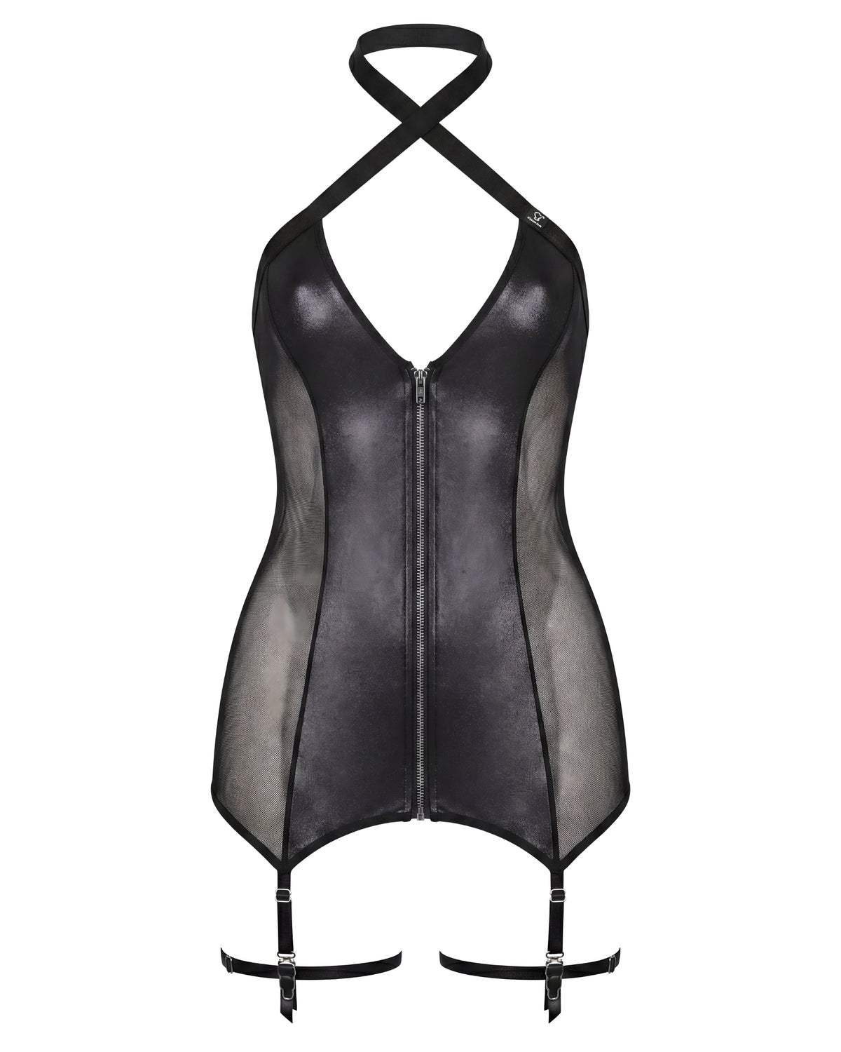 Linsori Noir Leather Lace Mini Dress - White background view