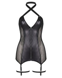 Linsori Noir Leather Lace Mini Dress - White background view