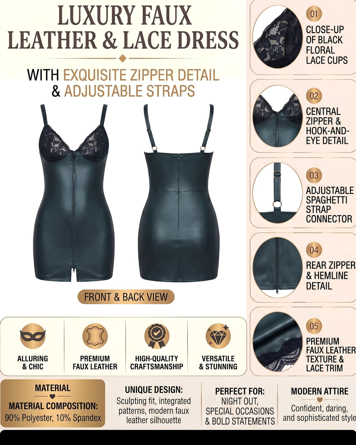 Linsori Shadow Leather Lace Mini Dress Plus Size -  Product detail view