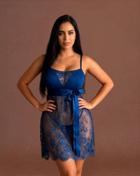 Linsori Sapphire Eyelash Lace Nightdress - Front view 