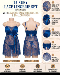 Linsori Sapphire Eyelash Lace Nightdress -  Product detail view