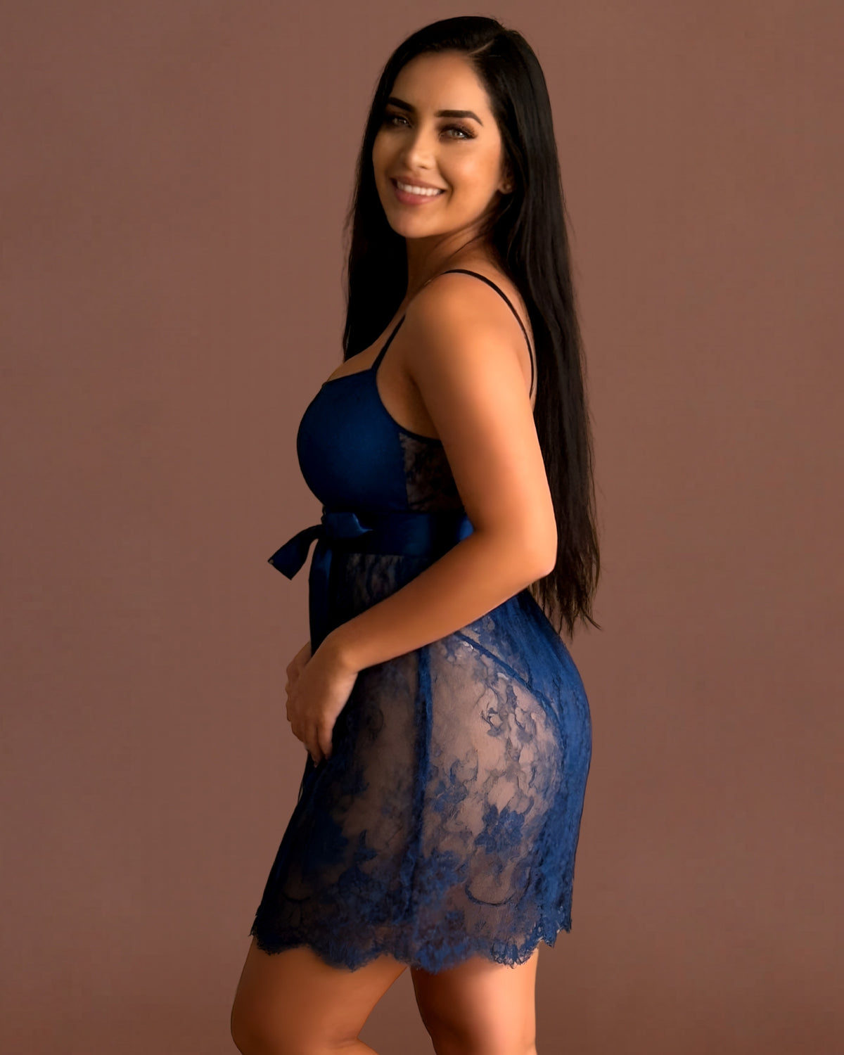 Linsori Sapphire Eyelash Lace Nightdress -  Left view