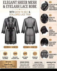 linsori - Noir Sheer Floral Lace Robe Plus Size - product detail