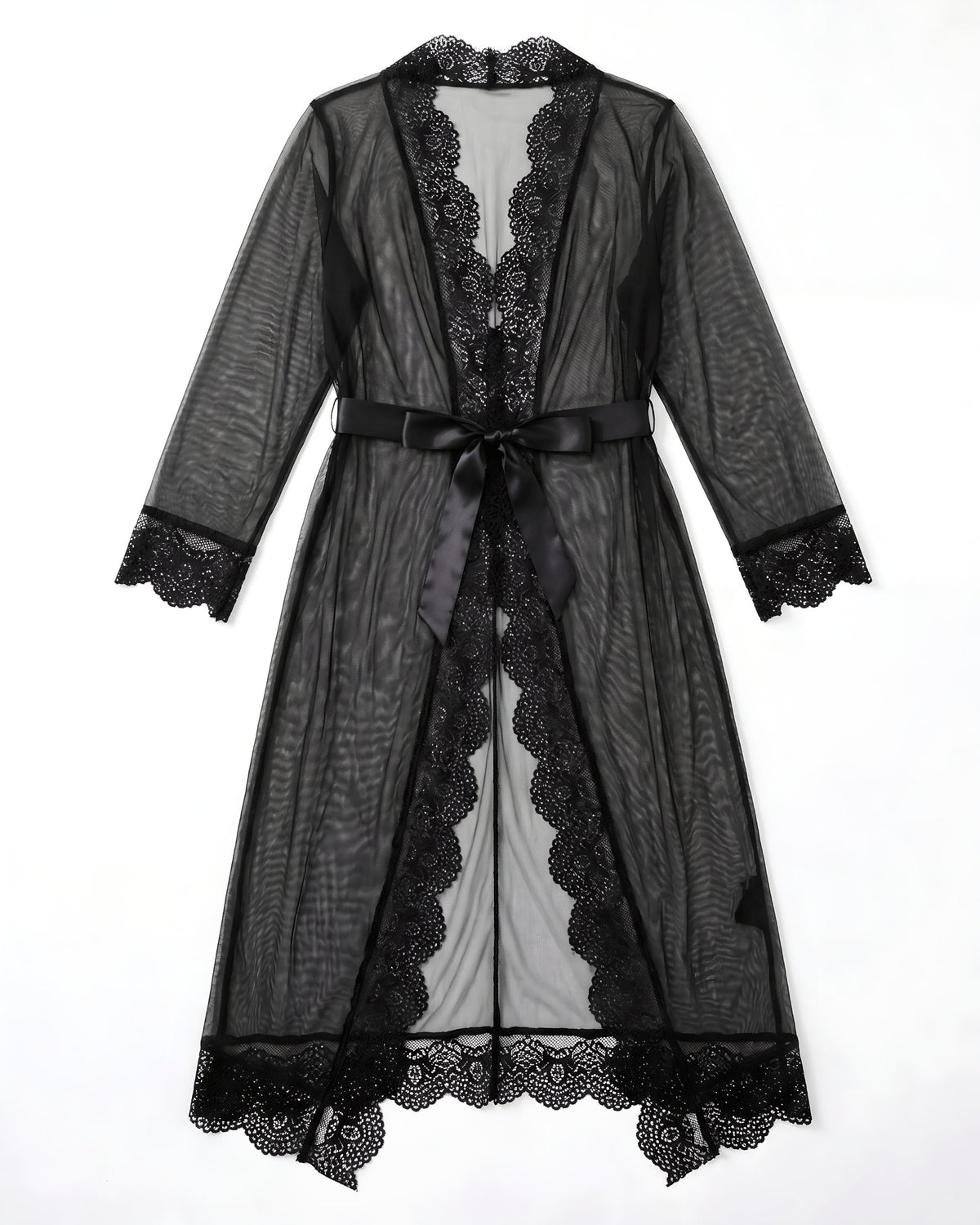 linsori - Noir Sheer Floral Lace Robe Plus Size - white back ground