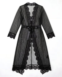 linsori - Noir Sheer Floral Lace Robe Plus Size - white back ground