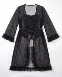 Linsori - Noir Sheer Ruffled Evening Robe Plus Size - white background