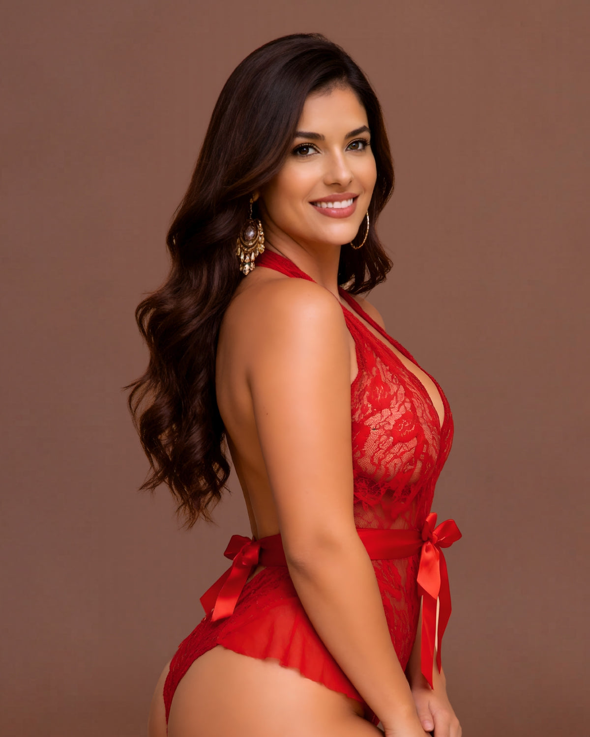 Linsori Scarlet Ruffled Lace Teddy Plus Size -  Right view