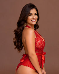 Linsori Scarlet Ruffled Lace Teddy Plus Size -  Right view