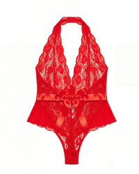 Linsori Scarlet Ruffled Lace Teddy Plus Size - White background view
