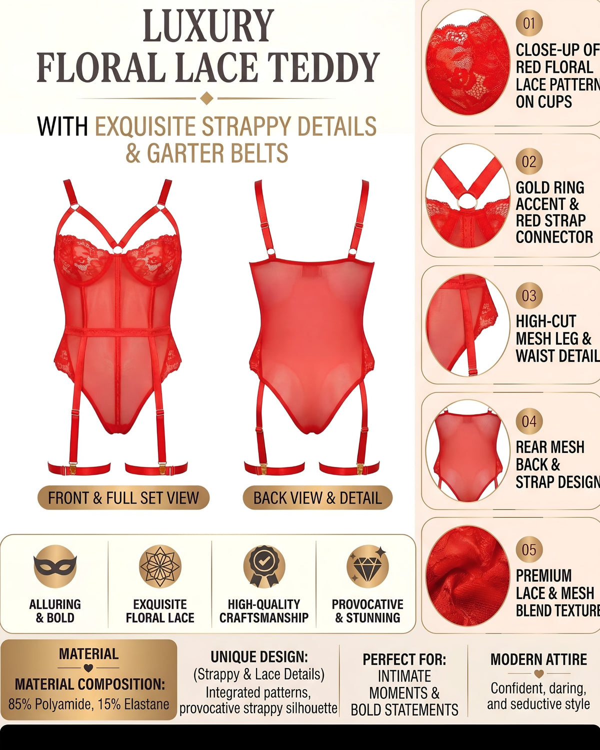Crimson Lace Evening Bodysuit Plus Size -  Product detail view