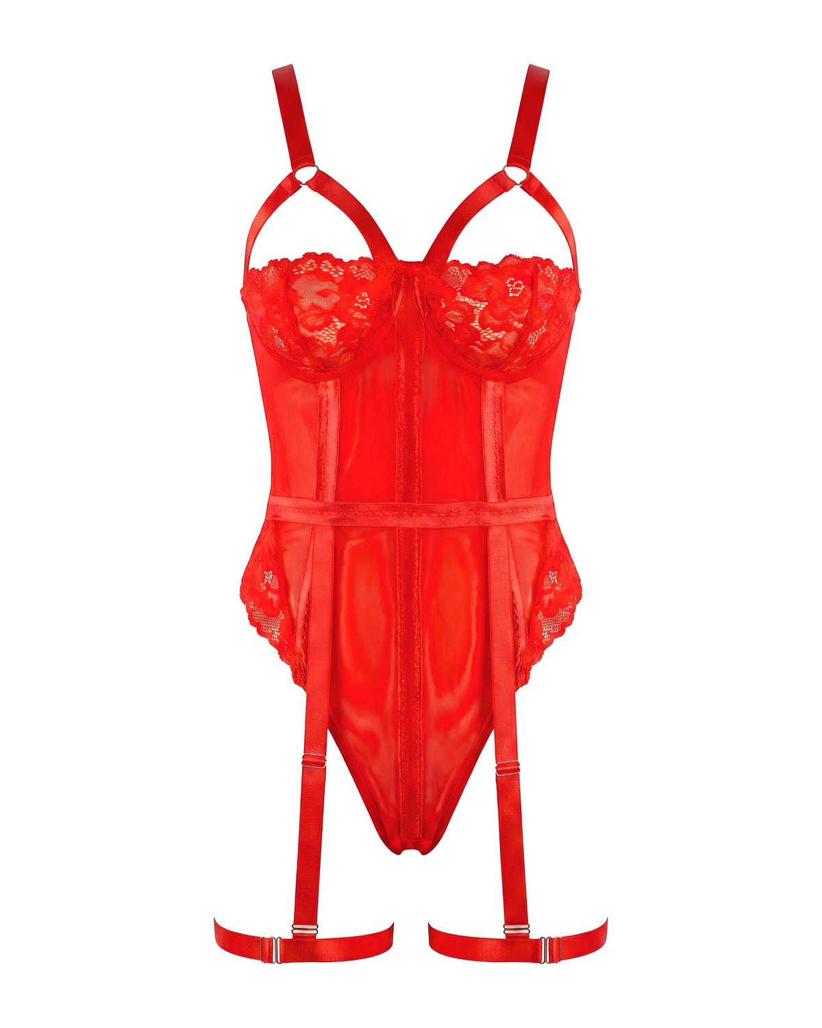 Crimson Lace Evening Bodysuit Plus Size - White background view