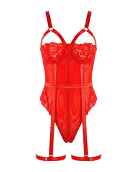 Crimson Lace Evening Bodysuit Plus Size - White background view