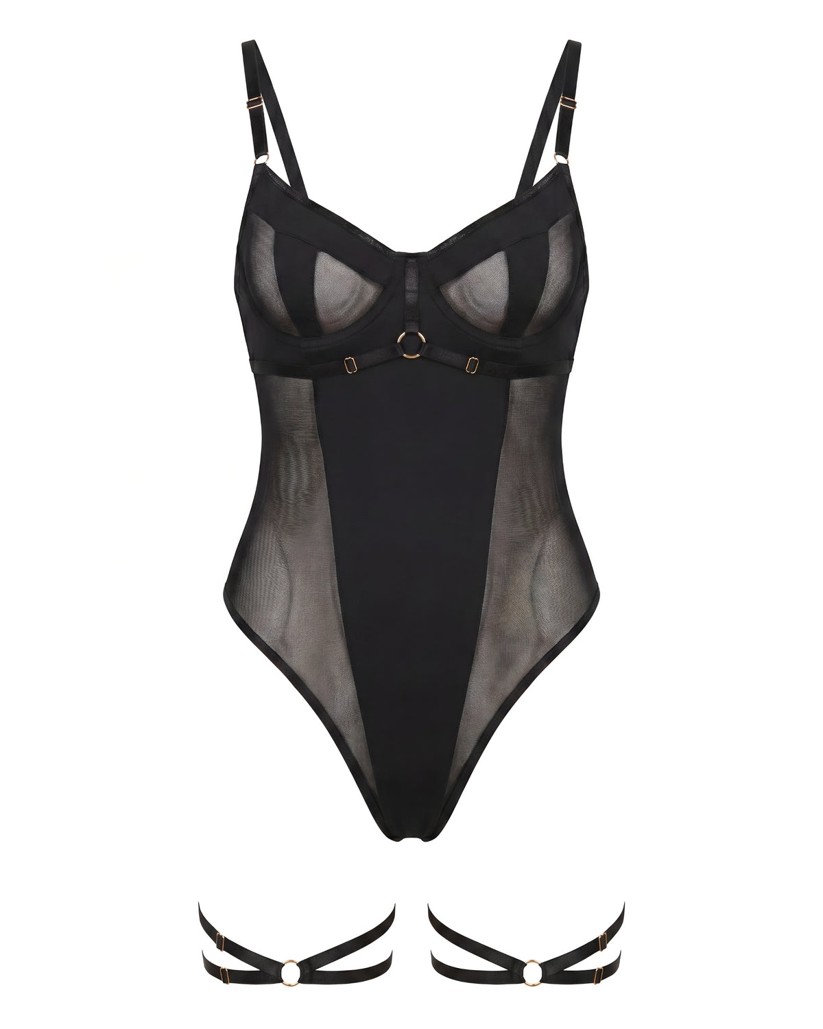 Linsori Obsidian Mesh Underwire Bodysuit - White background view