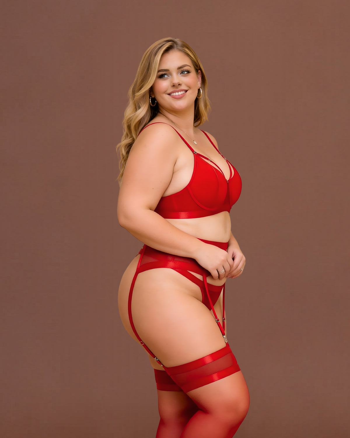 Linsori Scarlet Bondage Garter Set — Plus Size -  Right view