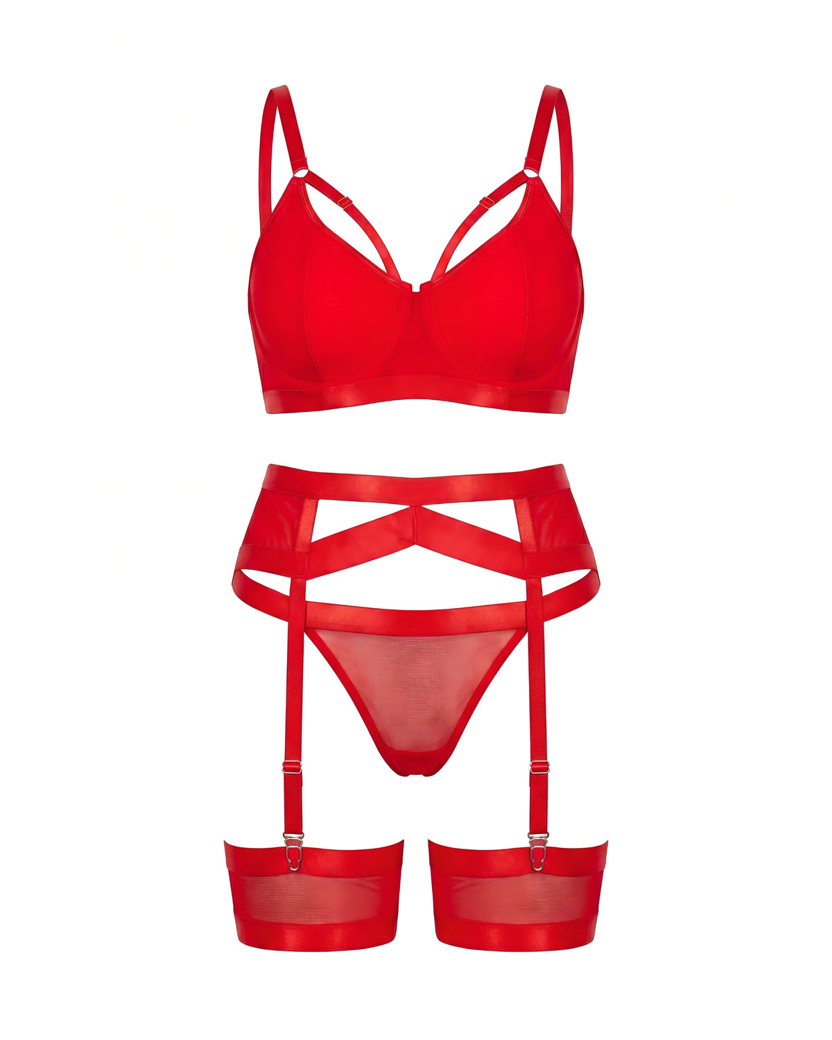 Linsori Scarlet Bondage Garter Set — Plus Size - White background view