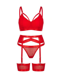 Linsori Scarlet Bondage Garter Set — Plus Size - White background view