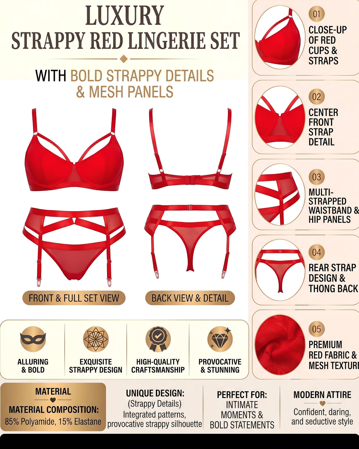 Linsori Scarlet Bondage Garter Set — Plus Size -  Product detail view