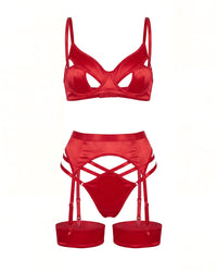 Linsori Crimson Bondage Garter Bra Set - White background view