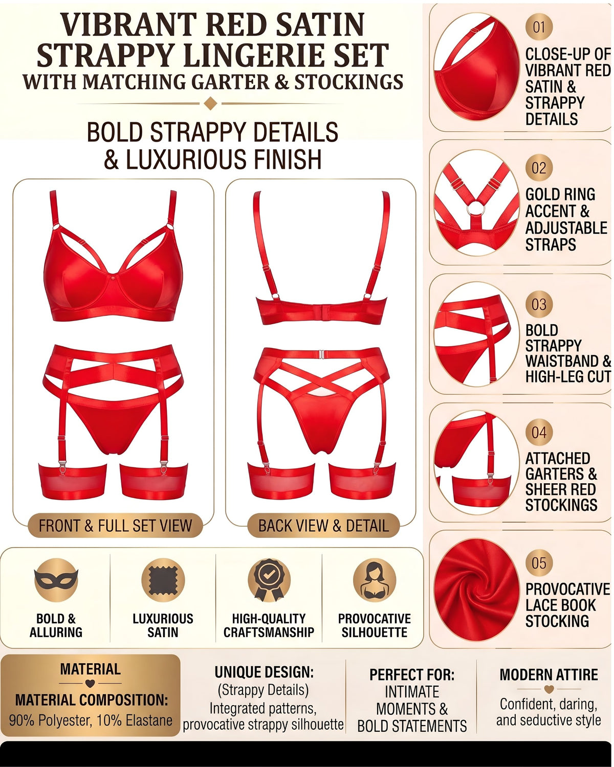 Linsori Crimson Bondage Garter Bra Set -  Product detail view