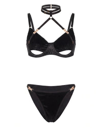 Linsori Noir Velvet Halter Set Plus - White background view